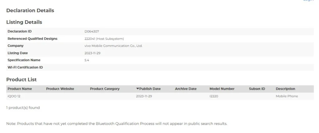 iQOO 12 Bluetooth SIG veri tabanında ortaya çıktı