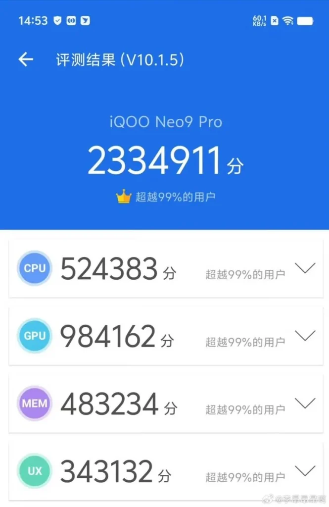iQOO Neo 9 Pro AnTuTu performans testi