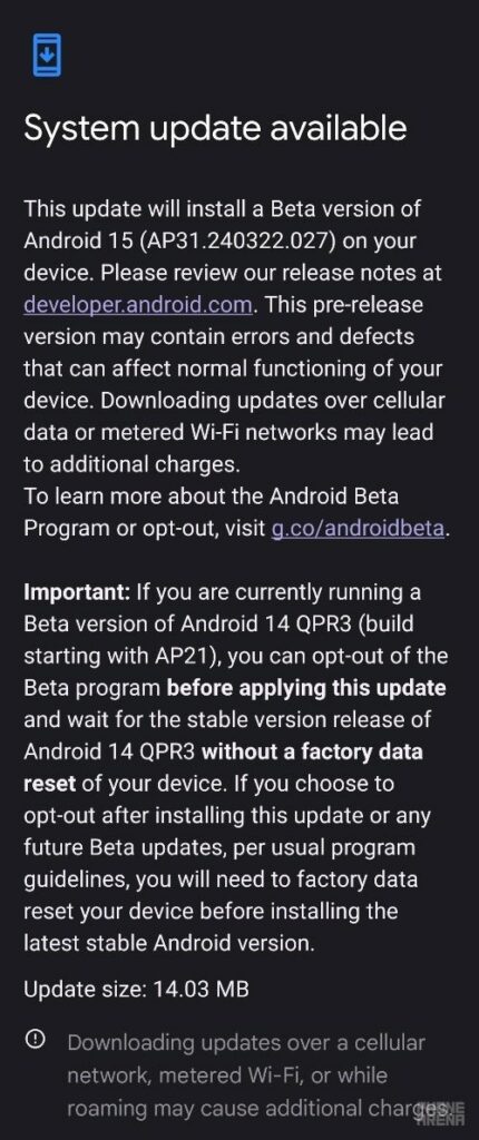 Android 15 Beta 1.2 güncelleme notları