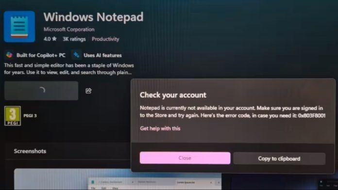 Windows 11 0x803f8001 hatası