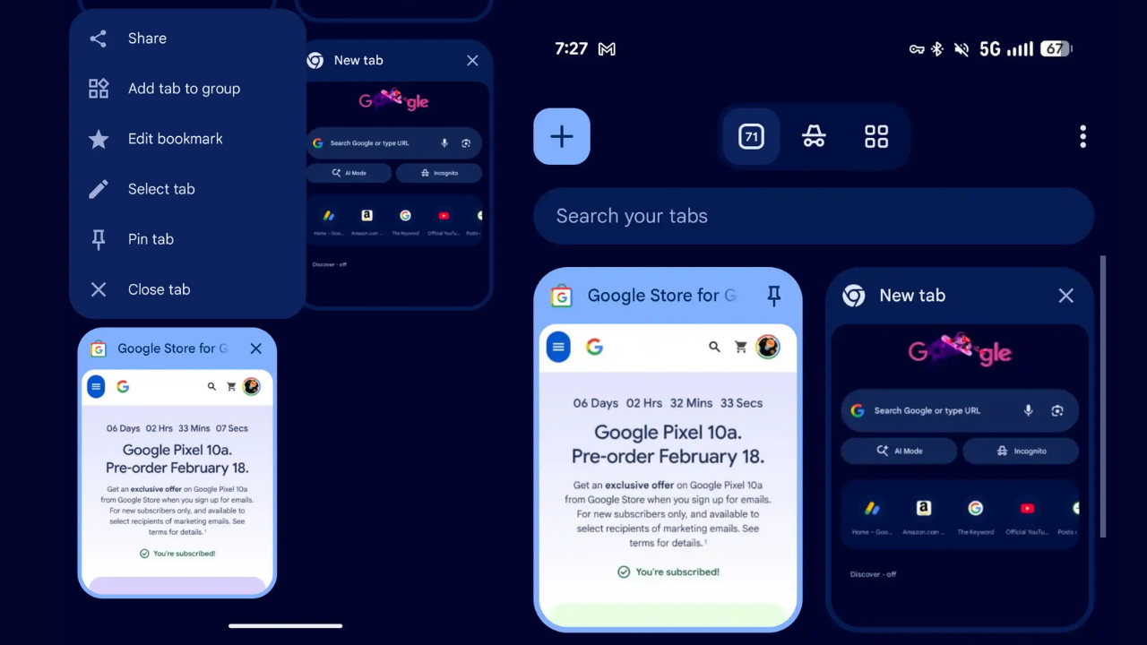 Chrome Android sekme sabitleme