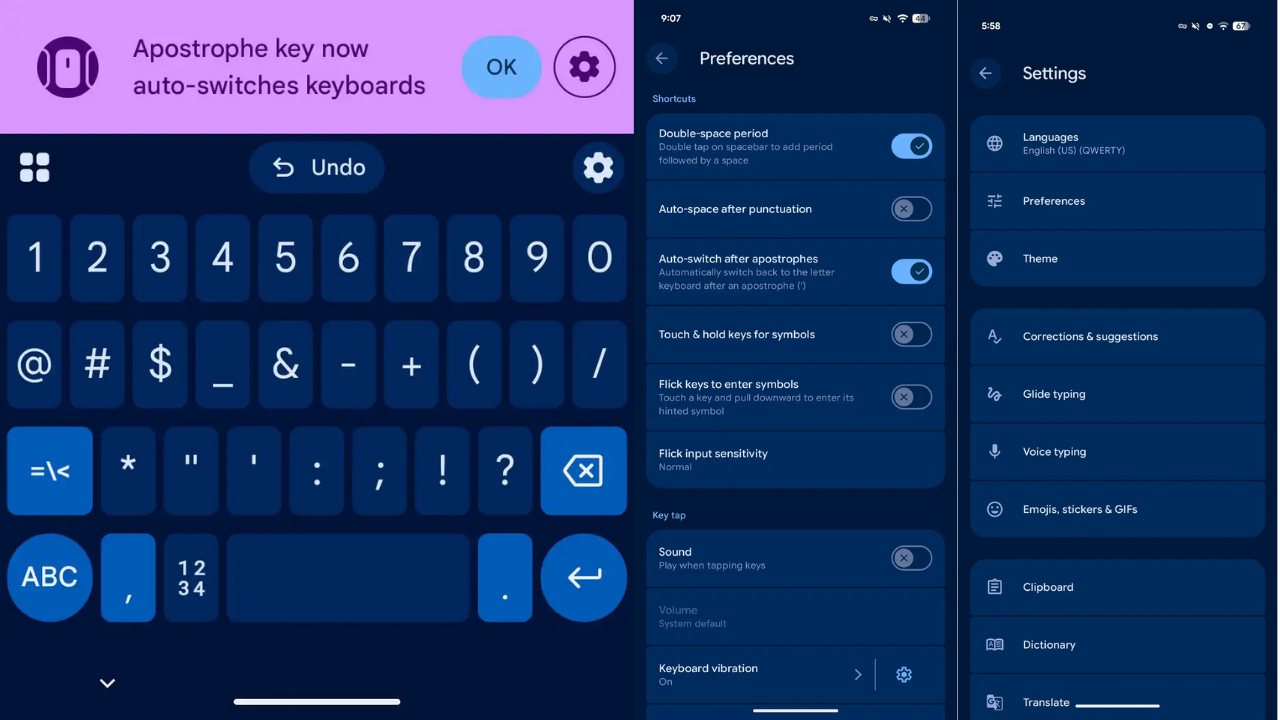 Gboard kesme işareti hatası