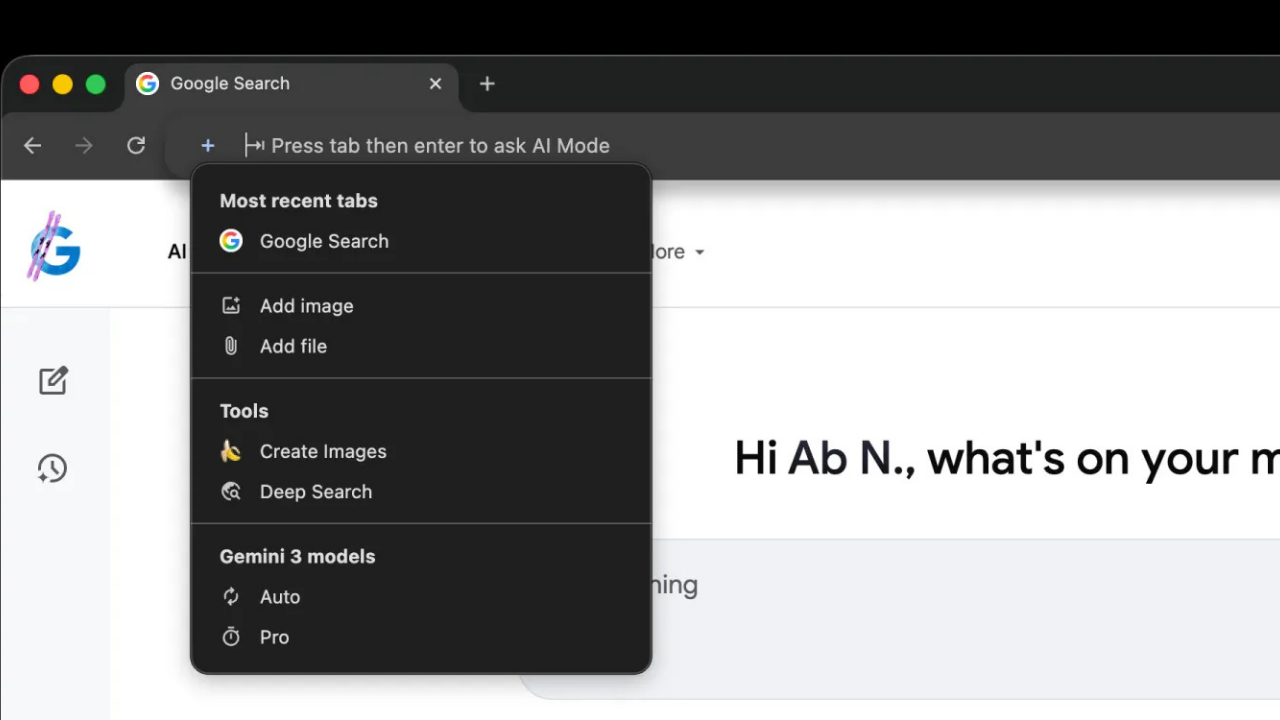 Chrome adres çubuğu AI