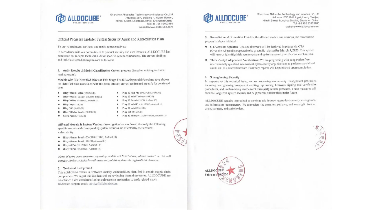 Alldocube tablet güvenlik açığı