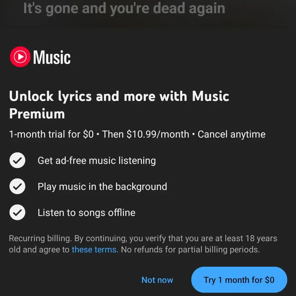 YouTube Music şarkı sözleri