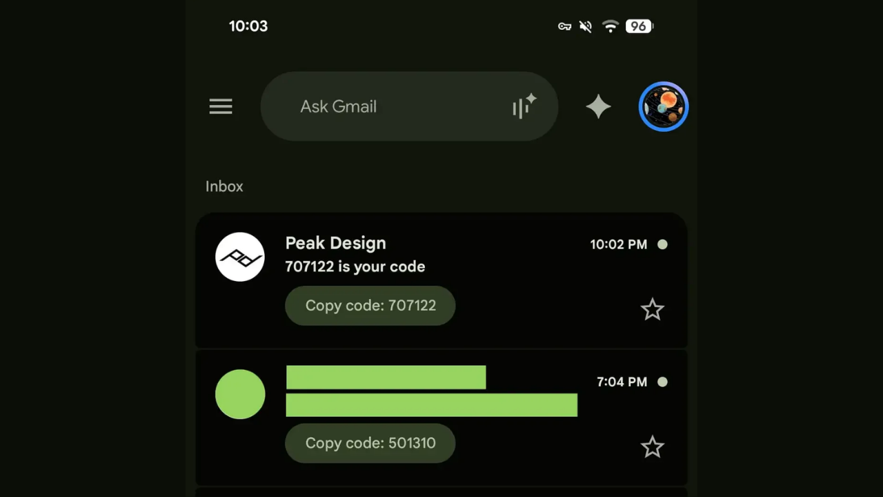 Gmail 2FA kodu kopyalama
