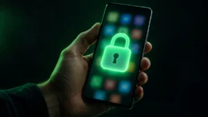 Kilit simgesi beliren ekranıyla elde tutulan bir Android akıllı telefon