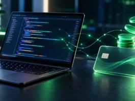 ChatGPT Pro ve Business Abonelerine Ayda 500 Dolara Kadar API Kredisi Dizüstü bilgisayar ekranında kod satırları ve yanında yükselen yeşil dijital jetonlar