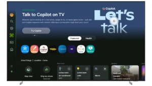 Ana ekranında Copilot karşılama sayfası açık bir Samsung akıllı televizyon
