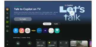 Ana ekranında Copilot karşılama sayfası açık bir Samsung akıllı televizyon