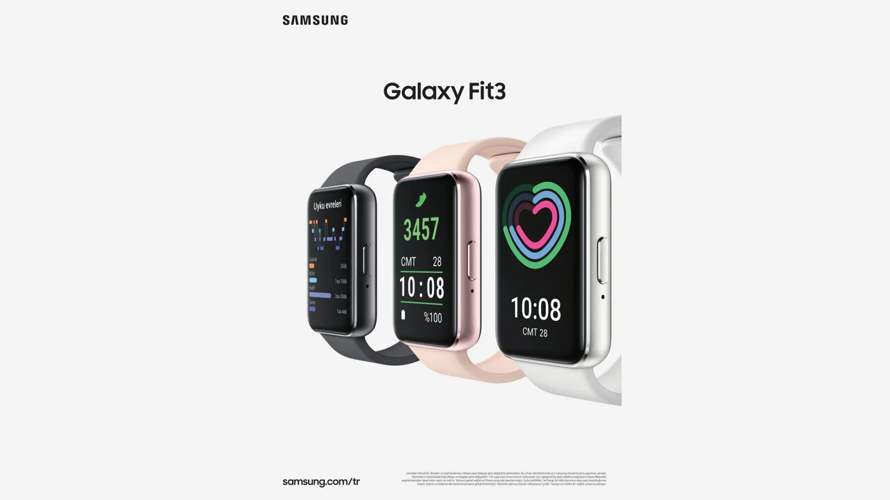 Samsung Galaxy Fit3 akıllı bilekliğin üç renk seçeneği